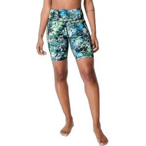 Sweaty Betty Super Sculpt Blue Green Floral Print High-Rise Bike Shorts Size XS